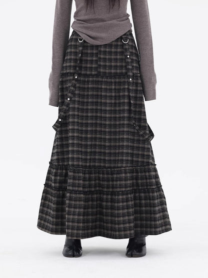 Vintage Plaid A-Line Frilled Soft Brushed Skirt [ID:0238SK]