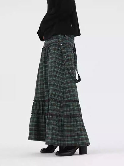 Vintage Plaid A-Line Frilled Soft Brushed Skirt [ID:0238SK]