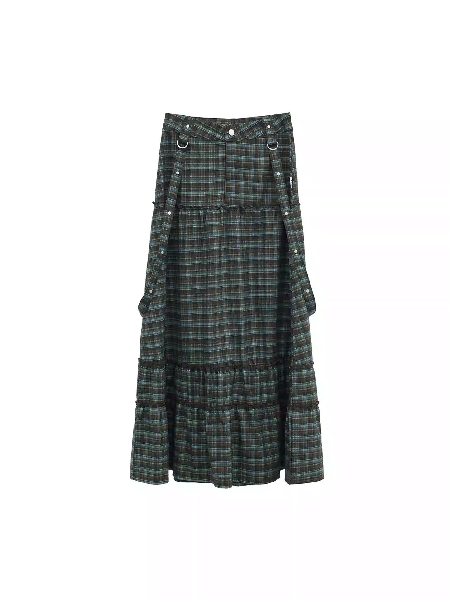 Vintage Plaid A-Line Frilled Soft Brushed Skirt [ID:0238SK]