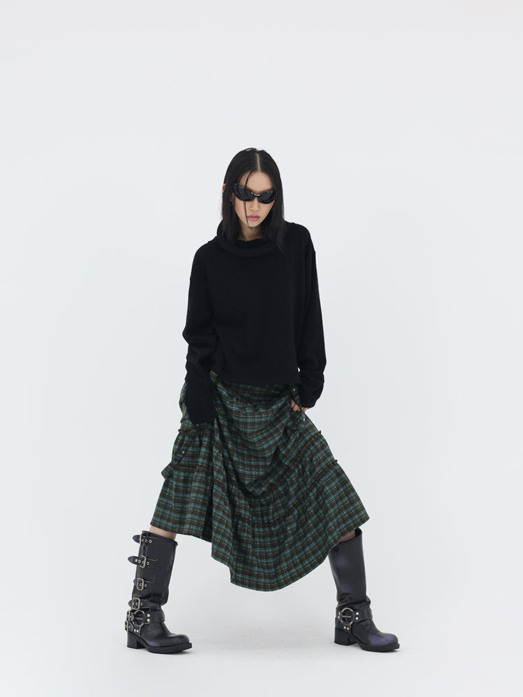 Vintage Plaid A-Line Frilled Soft Brushed Skirt [ID:0238SK]