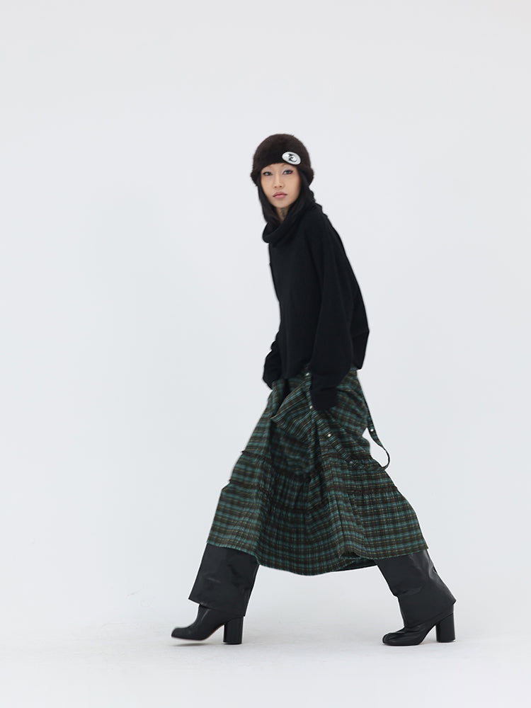 Vintage Plaid A-Line Frilled Soft Brushed Skirt [ID:0238SK]