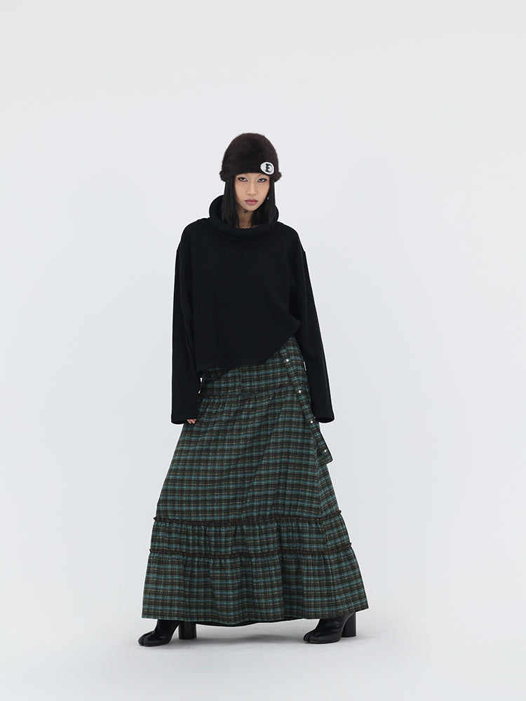 Vintage Plaid A-Line Frilled Soft Brushed Skirt [ID:0238SK]