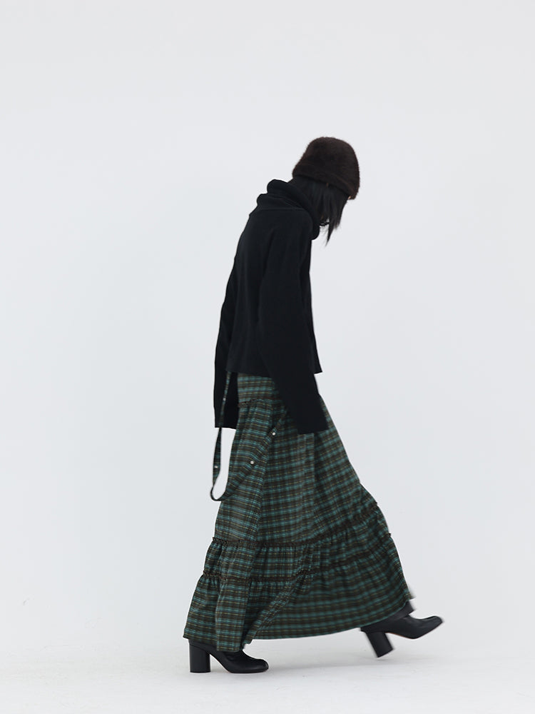 Vintage Plaid A-Line Frilled Soft Brushed Skirt [ID:0238SK]