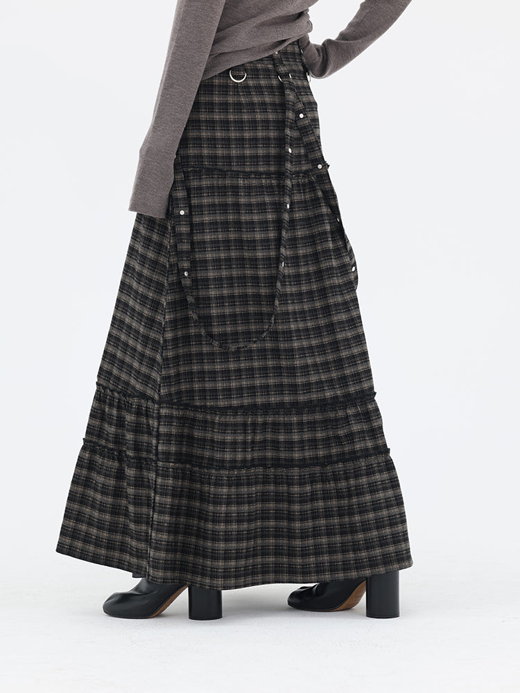 Vintage Plaid A-Line Frilled Soft Brushed Skirt [ID:0238SK]