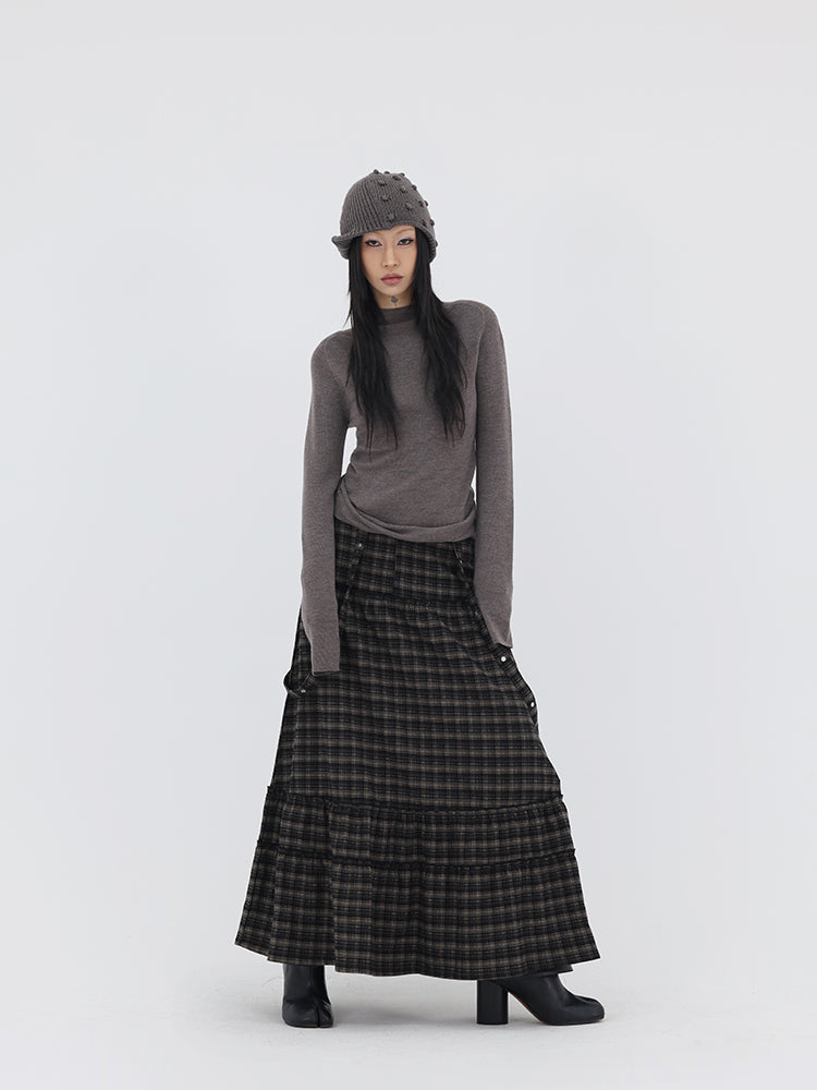 Vintage Plaid A-Line Frilled Soft Brushed Skirt [ID:0238SK]