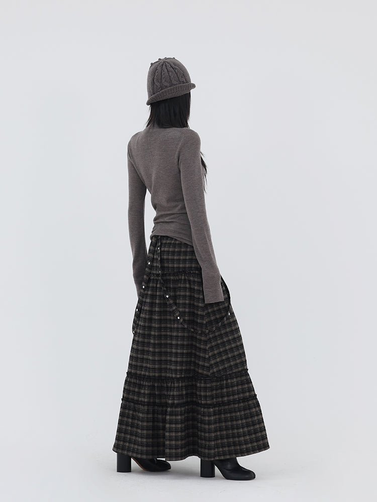 Vintage Plaid A-Line Frilled Soft Brushed Skirt [ID:0238SK]