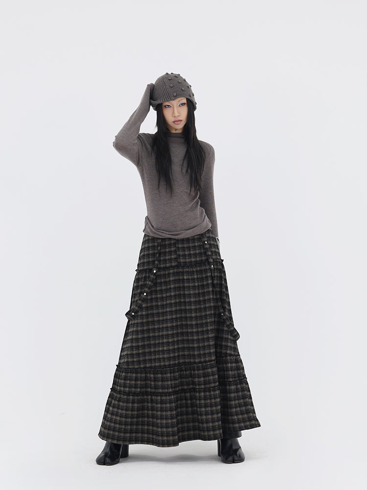 Vintage Plaid A-Line Frilled Soft Brushed Skirt [ID:0238SK]