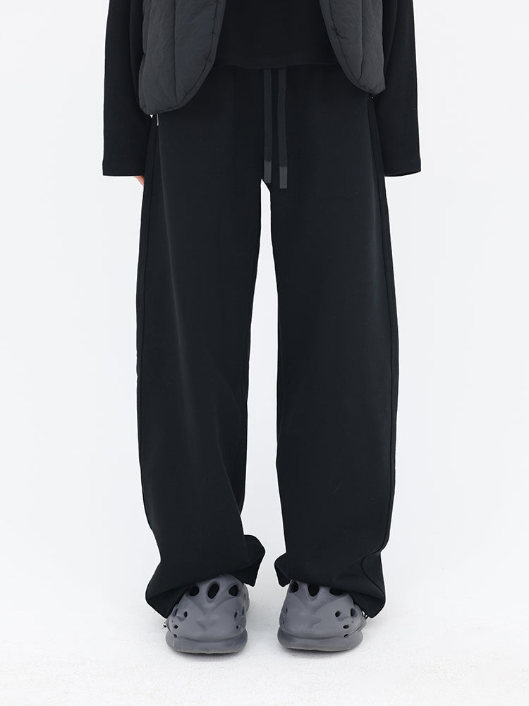 Curved-Cut Drawstring Fleece Wide Banana Pants [ID:0239PA]