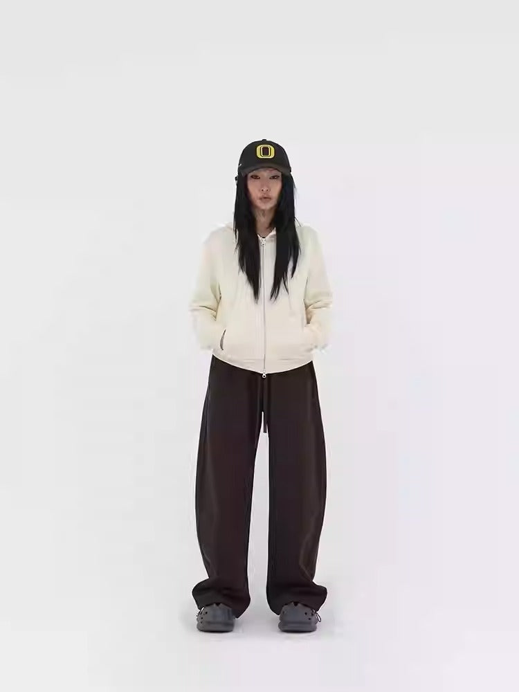 Curved-Cut Drawstring Fleece Wide Banana Pants [ID:0239PA]