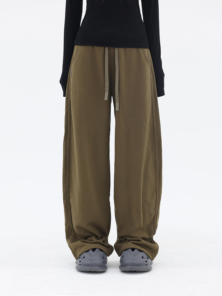 Curved-Cut Drawstring Fleece Wide Banana Pants [ID:0239PA]