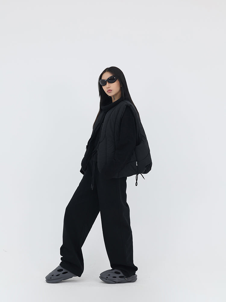 Curved-Cut Drawstring Fleece Wide Banana Pants [ID:0239PA]