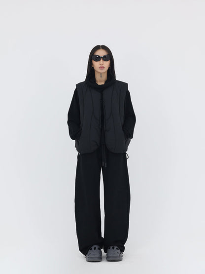 Curved-Cut Drawstring Fleece Wide Banana Pants [ID:0239PA]