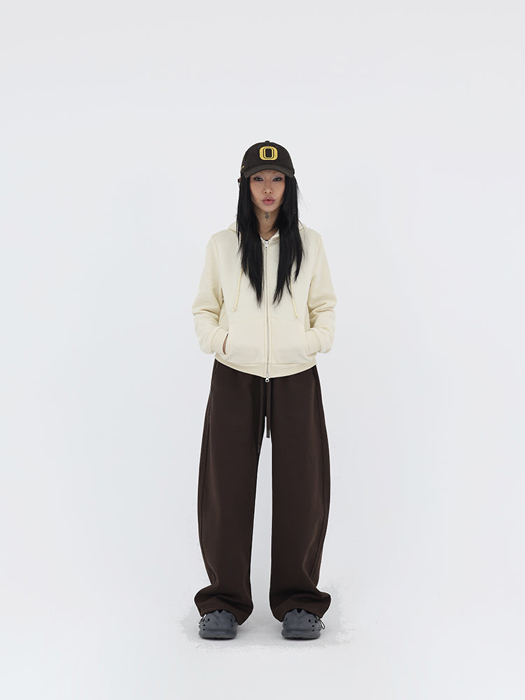 Curved-Cut Drawstring Fleece Wide Banana Pants [ID:0239PA]