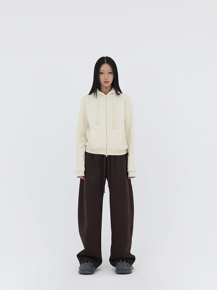 Curved-Cut Drawstring Fleece Wide Banana Pants [ID:0239PA]