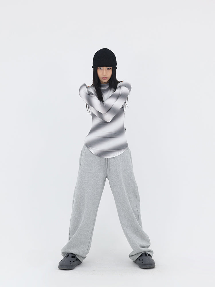 Curved-Cut Drawstring Fleece Wide Banana Pants [ID:0239PA]