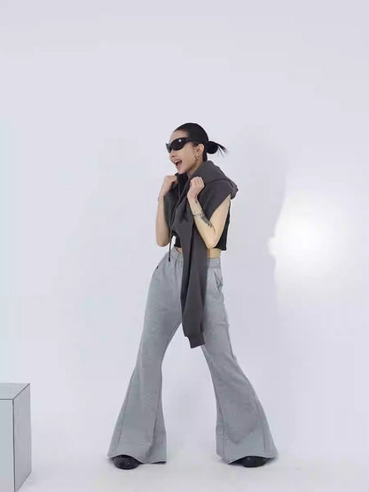 Silver Fox Velvet Cotton Panelled High-Waist Sports Pants [ID:0240PA]