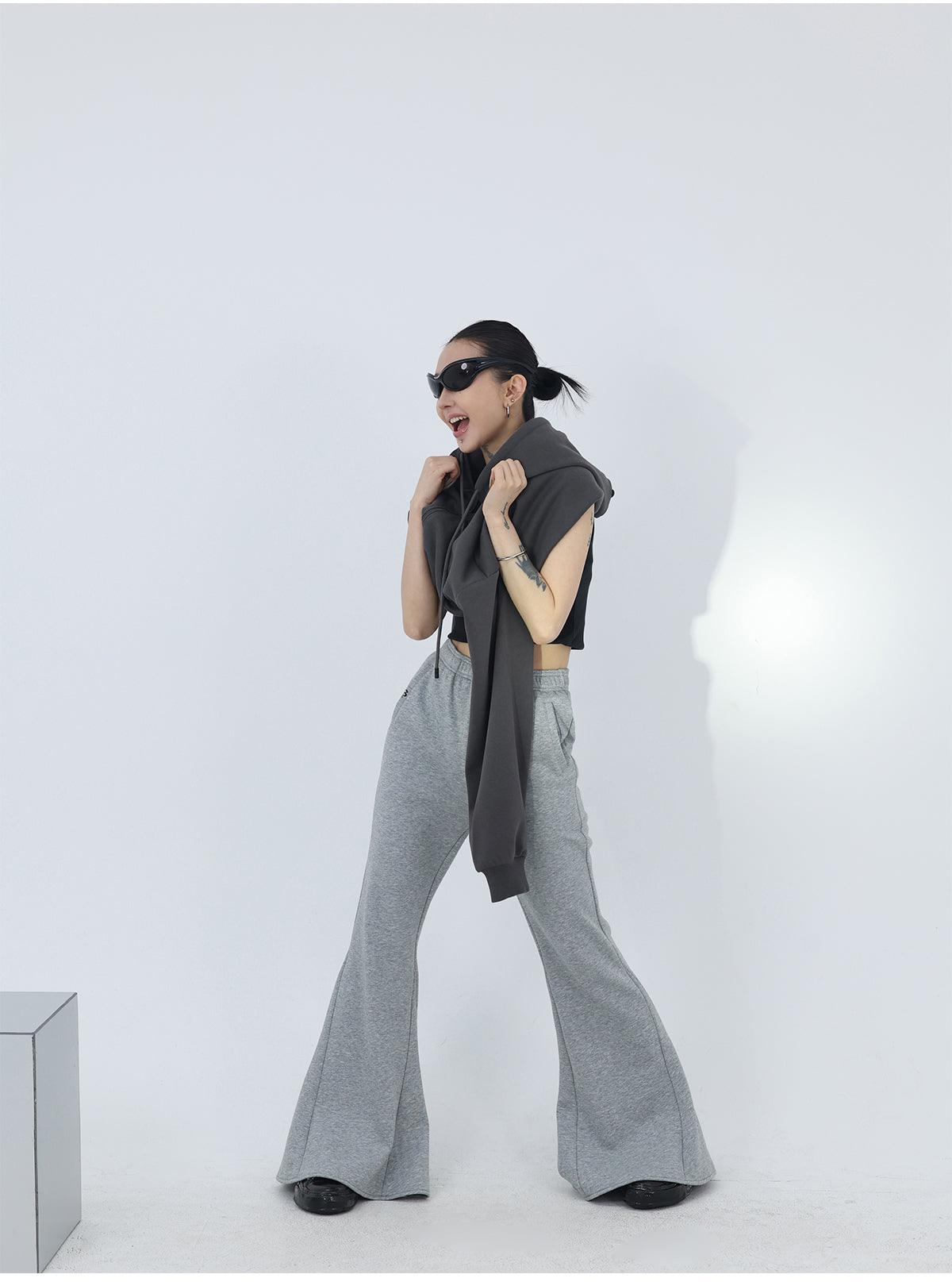 Silver Fox Velvet Cotton Panelled High-Waist Sports Pants [ID:0240PA]