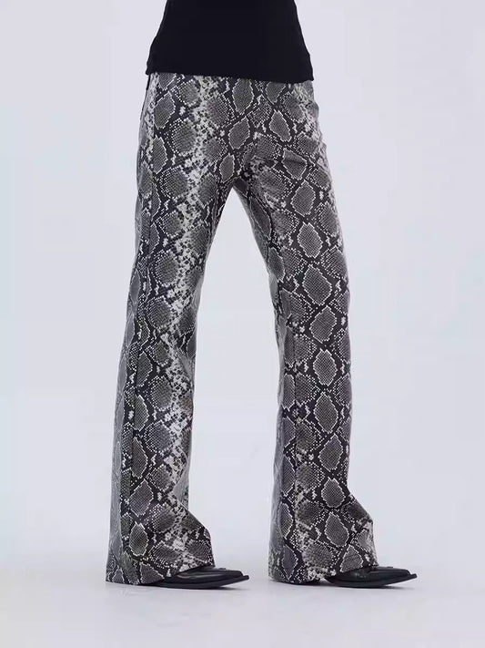 Retro Slimming Snake Print Faux Leather Micro-Flare Pants [ID:0241PA]