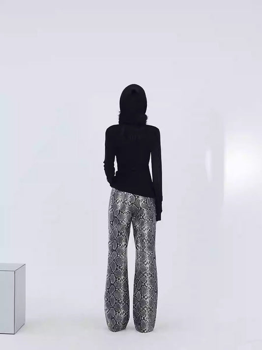 Retro Slimming Snake Print Faux Leather Micro-Flare Pants [ID:0241PA]