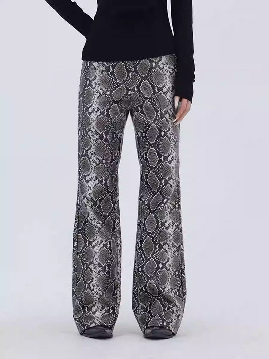 Retro Slimming Snake Print Faux Leather Micro-Flare Pants [ID:0241PA]