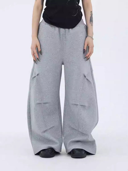 Streamlined Pleats Air Cotton Oversized Curved Pleated Sweat pants [ID:0242PA]