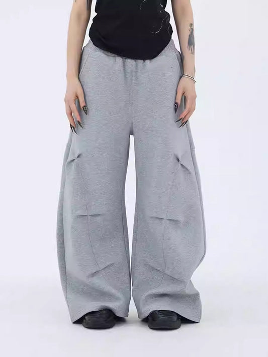 Streamlined Pleats Air Cotton Oversized Curved Pleated Sweat pants [ID:0242PA]