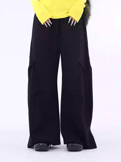 Streamlined Pleats Air Cotton Oversized Curved Pleated Sweat pants [ID:0242PA]