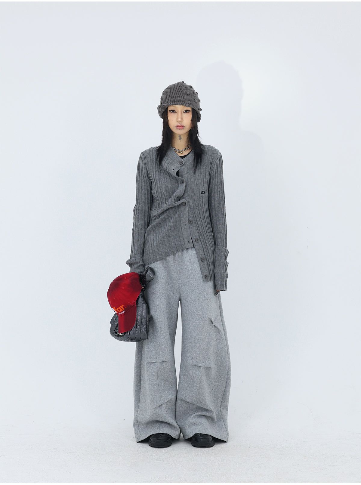 Streamlined Pleats Air Cotton Oversized Curved Pleated Sweat pants [ID:0242PA]