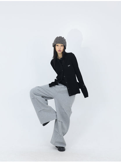 Streamlined Pleats Air Cotton Oversized Curved Pleated Sweat pants [ID:0242PA]