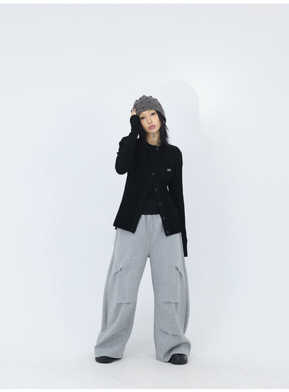 Streamlined Pleats Air Cotton Oversized Curved Pleated Sweat pants [ID:0242PA]