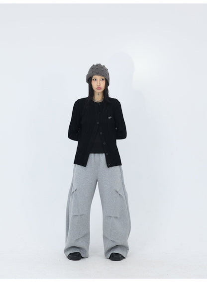 Streamlined Pleats Air Cotton Oversized Curved Pleated Sweat pants [ID:0242PA]