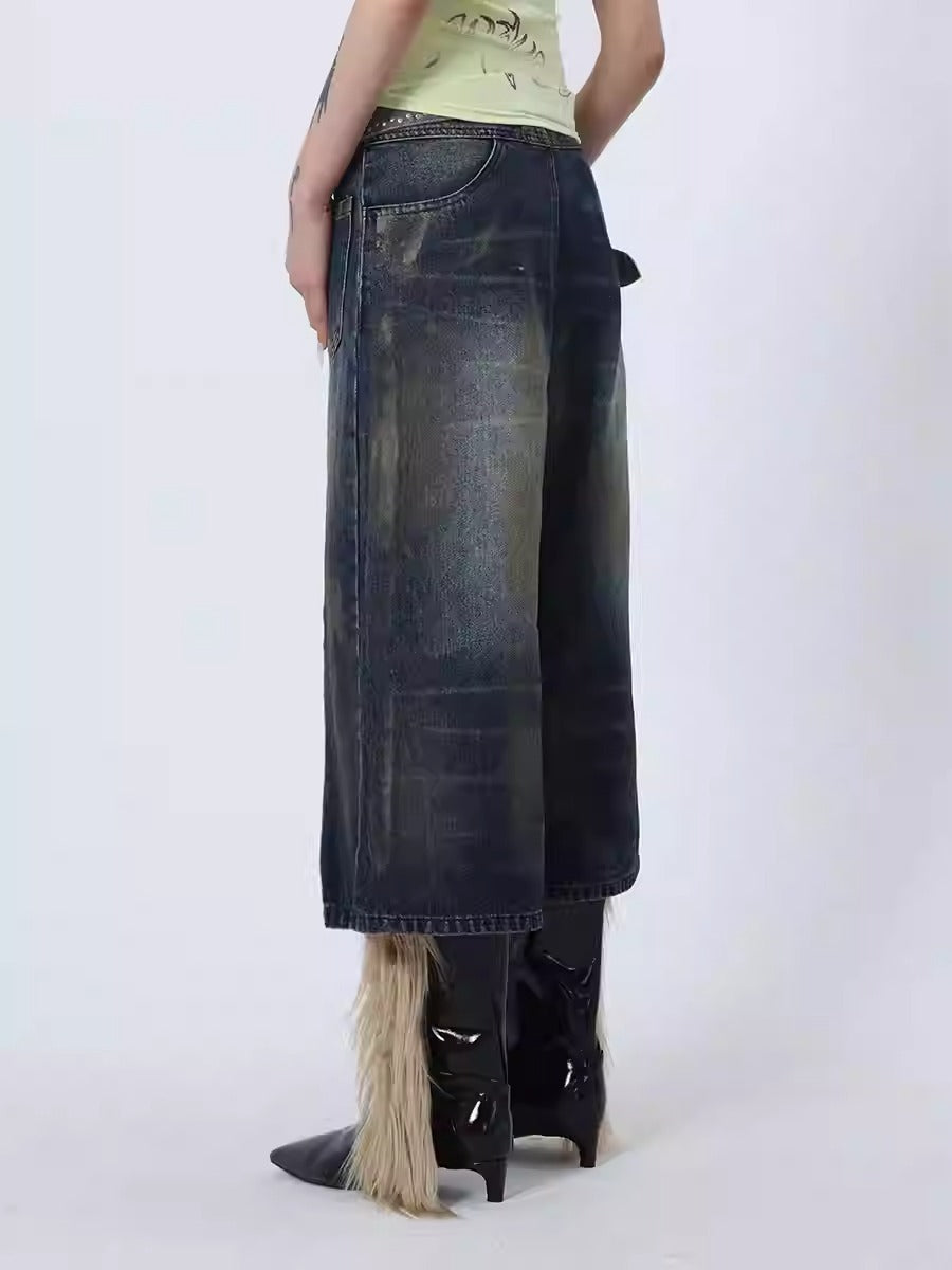 Reversed Front Back Grunge Washed Wide-Legged Jeans [ID:0243PA]