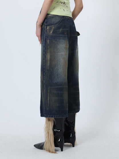 Reversed Front Back Grunge Washed Wide-Legged Jeans [ID:0243PA]