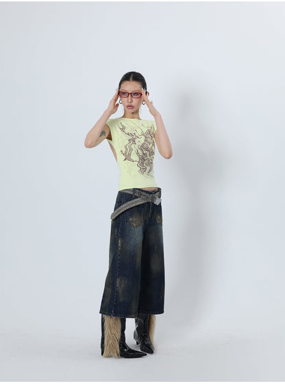 Reversed Front Back Grunge Washed Wide-Legged Jeans [ID:0243PA]