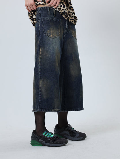 Reversed Front Back Grunge Washed Wide-Legged Jeans [ID:0243PA]