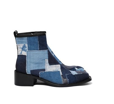 Indigo Dyed Canvas Square-Toe Chelsea Boots [ID:0258SH]