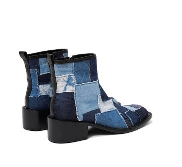 Indigo Dyed Canvas Square-Toe Chelsea Boots [ID:0258SH]