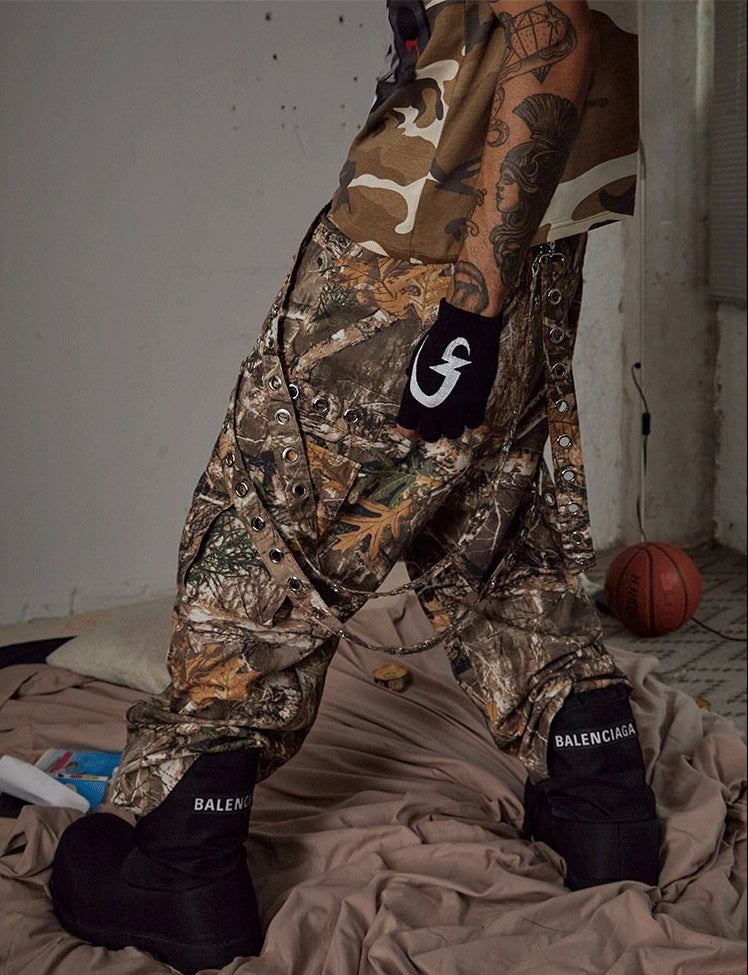 Detachable Ribbon Camo Wide Pants [ID:0265PA]