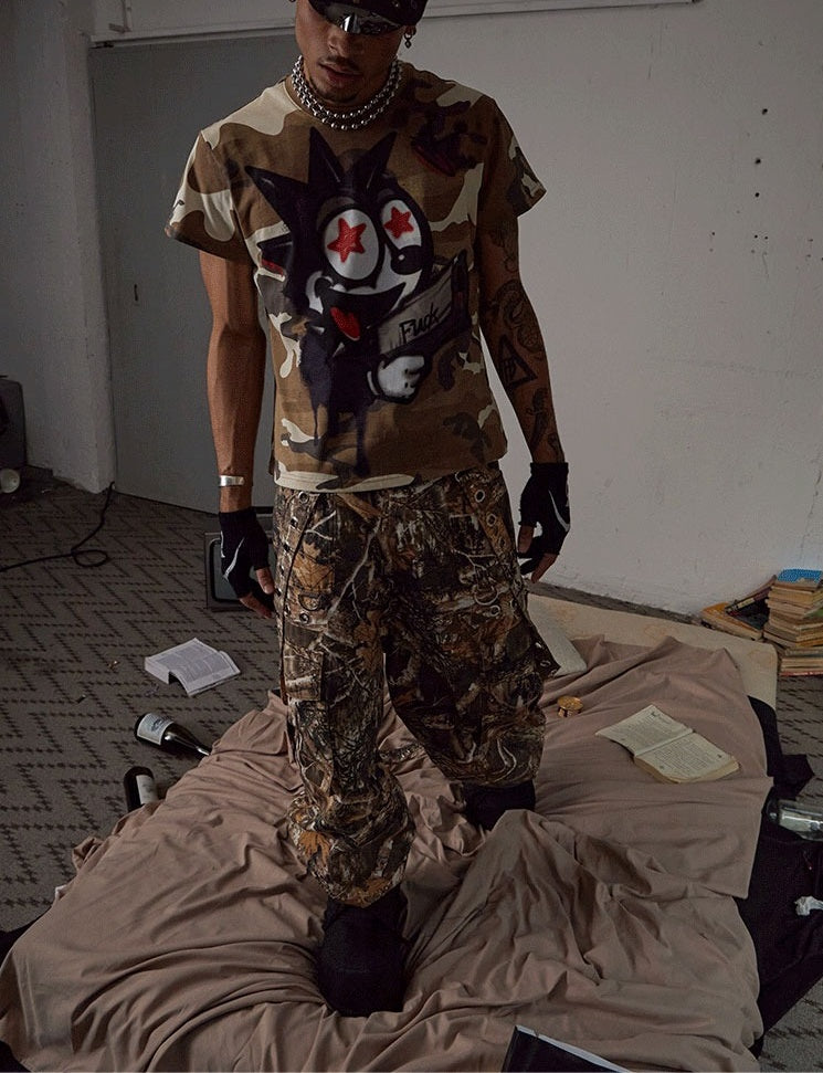 Detachable Ribbon Camo Wide Pants [ID:0265PA]