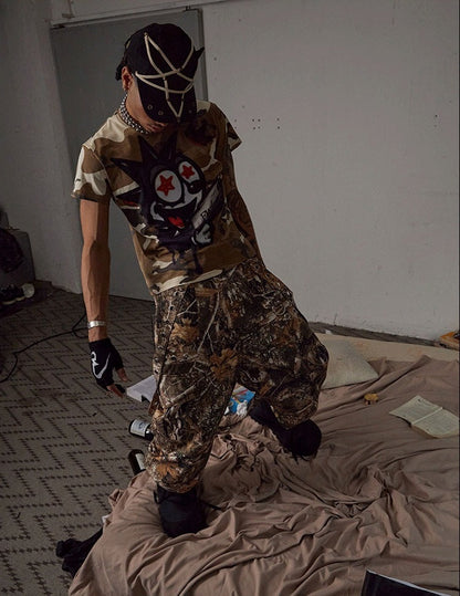 Detachable Ribbon Camo Wide Pants [ID:0265PA]