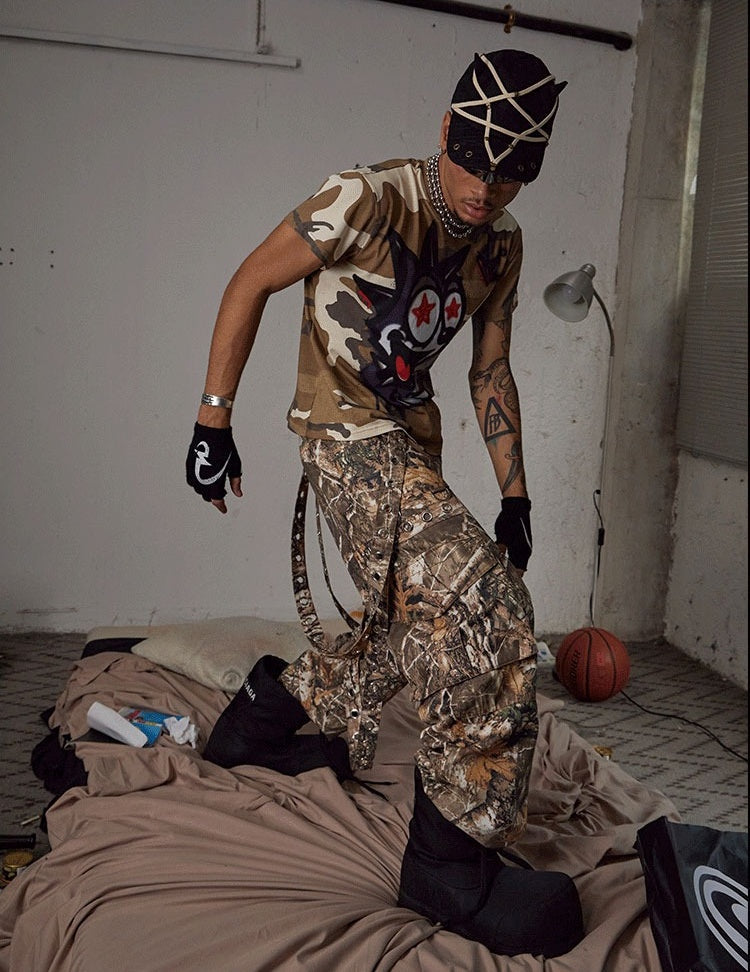 Detachable Ribbon Camo Wide Pants [ID:0265PA]