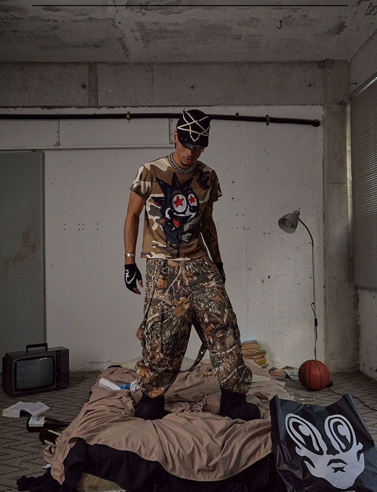 Detachable Ribbon Camo Wide Pants [ID:0265PA]