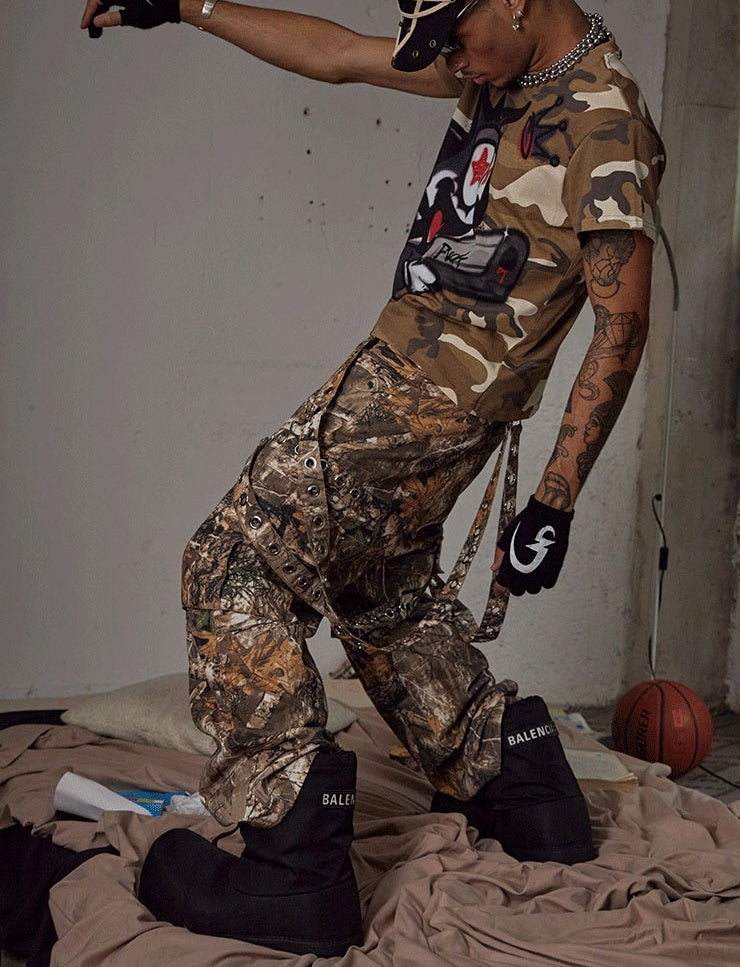 Detachable Ribbon Camo Wide Pants [ID:0265PA]