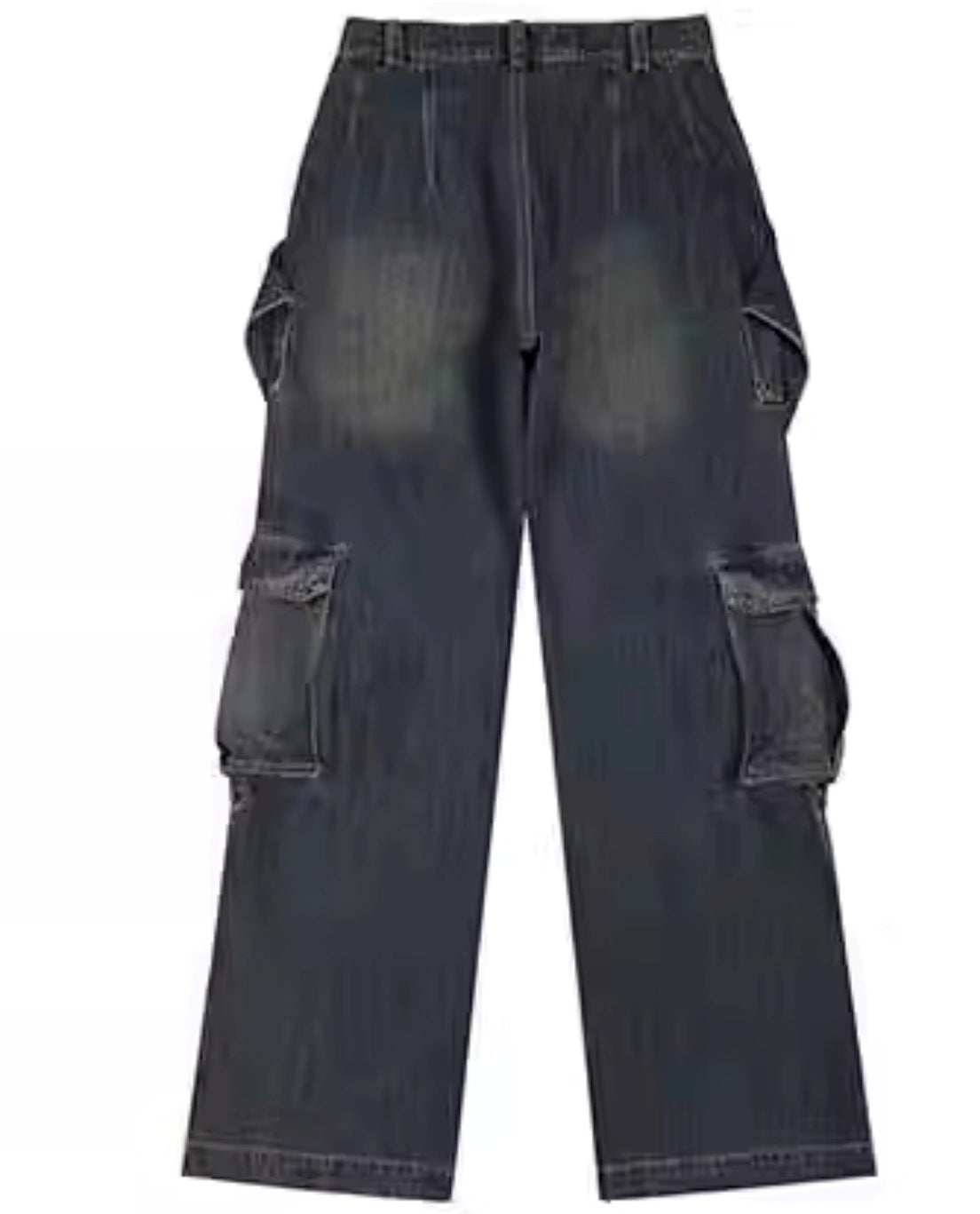 Deconstructed Pocket Black Straight Denim Pants [ID:0266PA]