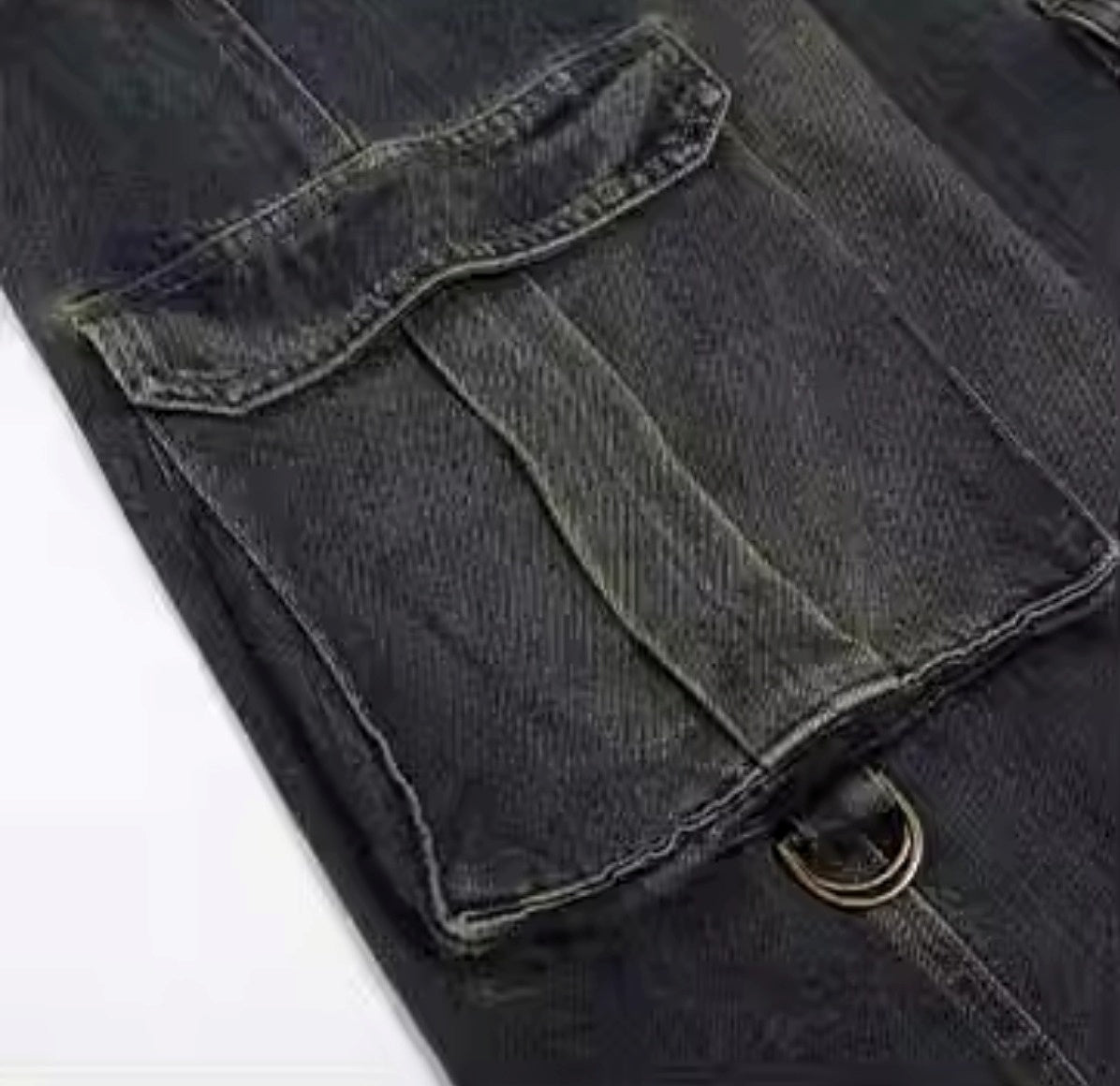 Deconstructed Pocket Black Straight Denim Pants [ID:0266PA]