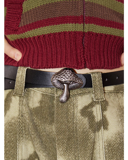 Distressed Retro Versatile Durable Mushroom Pattern Belt [ID:0273BE]