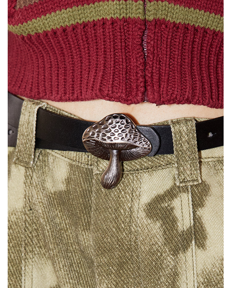 Distressed Retro Versatile Durable Mushroom Pattern Belt [ID:0273BE]