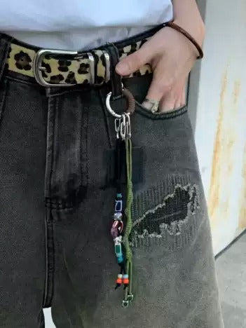 Handmade Beaded Custom Leather Strap Keychain [ID:0280CH]