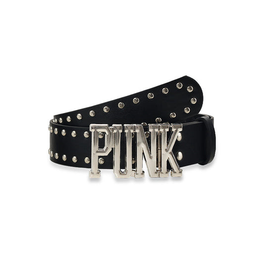 Wide Punk Letter Black Waist Leather Belt [ID:0284BE]