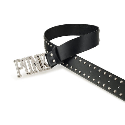 Wide Punk Letter Black Waist Leather Belt [ID:0284BE]